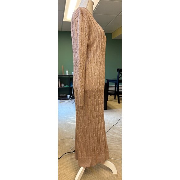 NEW Tuckernuck Cable Knit Metallic Gold Stretch Bodycon Sweater Maxi Dress Small - Picture 6 of 11